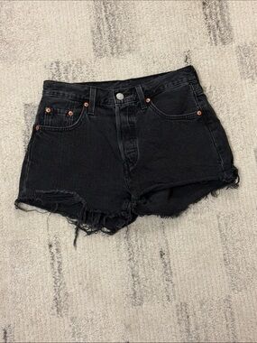 Levi's Black Distressed Frayed Jean Shorts